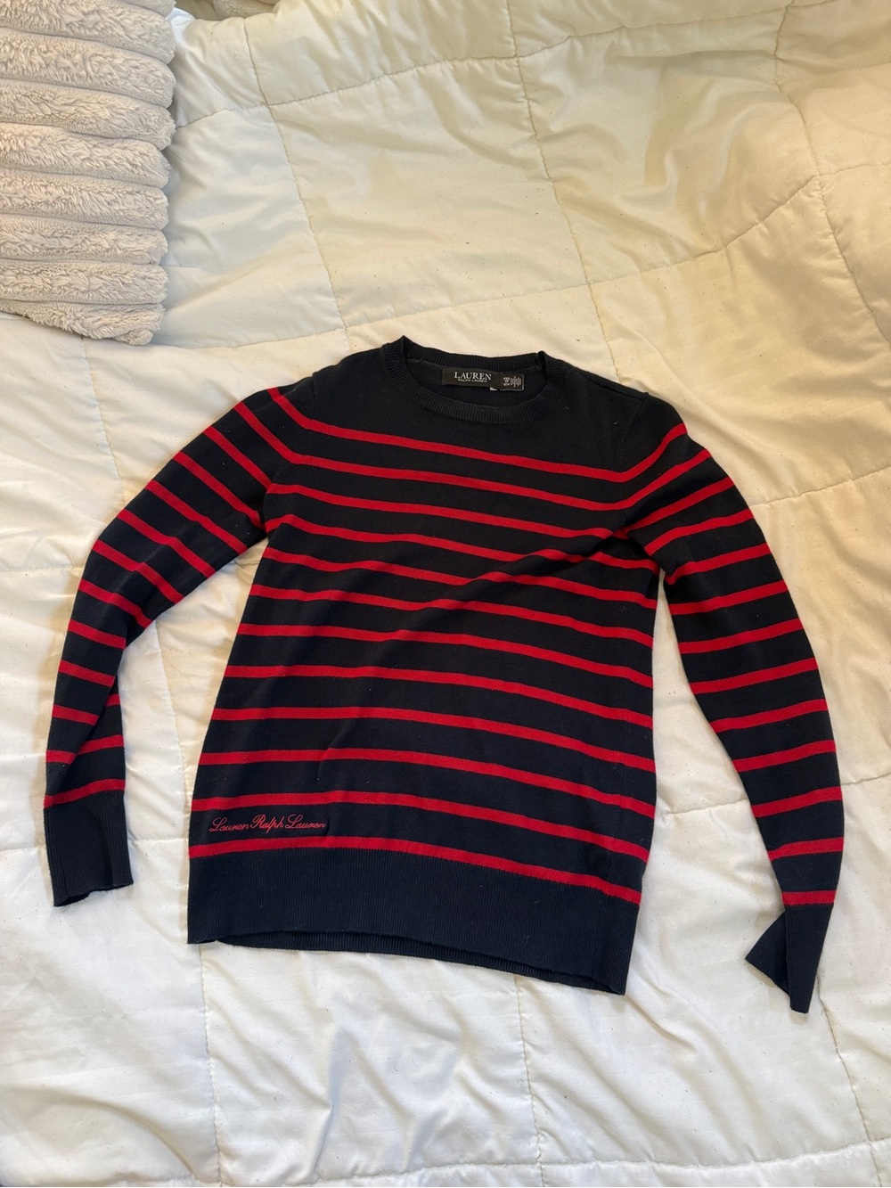 Ralph Lauren Navy & Red Striped Crewneck Sweater